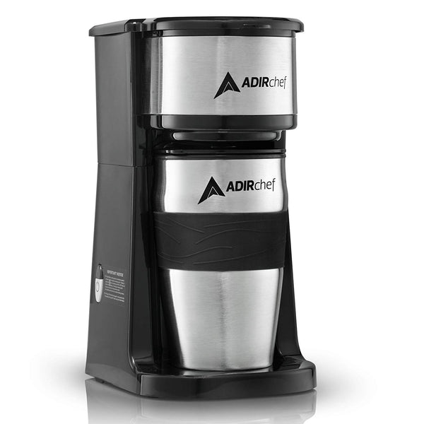 AdirChef Grab N' Go Personal Coffee Maker with 15 oz. Travel Mug, Black/Stainless Steel