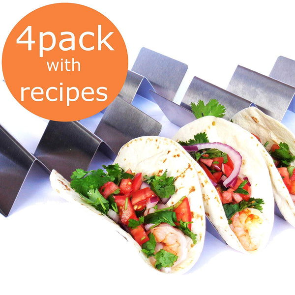 Taco Holder - Taco Holders Stainless Steel - Taco Trays - Taco Stand Up Holder - Taco Stand - Taco Plates (HOLDS 3 Tacos - 4 Pack)