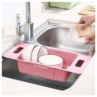 Sponge Holder, Inkach Kitchen Adjustable Sink Shelf Organizer Retractable Wash Fruit Rack Storager (Pink)