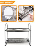 Discover kitchen hardware collection 2 tier dish drying rack stainless steel stand on countertop draining rack 17 9 inch length 16 dish slots organizer with drainboard for cup plate bowl
