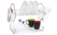 Modern Kitchen Chrome Plated 2-Tier Dish Drying Rack and Draining Board - Organized Utensil Holder, Mug Dryer, Fits Large Plates, Travel Mugs, and Baking Accessories - Quick Dry with Drip Tray