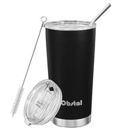 Obstal Stainless Steel Insulated Tumbler - Double Wall Vacuum Travel Mug for Coffee with Straw, Slider Lid, Cleaning Brush (20 oz, Black)