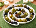 Swirl Bowl Plate for Black or Green Olives, grapes, candy, Appetizers, Jewelry or anything. Great for Parties, Catering, Gatherings or just for you. Fun Mold. White ceramic, 9”