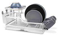 Home Basics DD44560 2-Tier Aluminum Dish Drying Storage Rack with Utensil Holder, Cup Holder & Draining Tray for Kitchen Countertop Sink