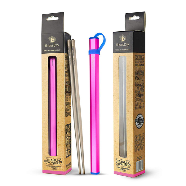 finessCity Titanium Chopsticks Extra Strong Ultra Lightweight Professional (Ti), Chopsticks Comes Free Aluminium Case (Pink)