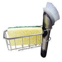 2-in-1 NO FALL Adhesive Sponge Holder | In Sink Brush Caddy | Detachable Stainless Steel Kitchen Sink Organization Basket for Sponges, Scrubbers, Dish Brushes | No Suction Cup or Magnet