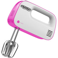 Vremi 3-Speed Compact Hand Mixer with Clever Built-In Beater Storage - Pink / White