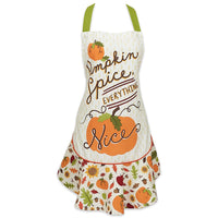 DII Cotton Halloween Kitchen Apron with Pocket and Extra Long Ties, 28.5 x 26", Fashion Women Ruffle Apron for Holidays, Hostee and Housewarming Gift-Pumpkin Spice