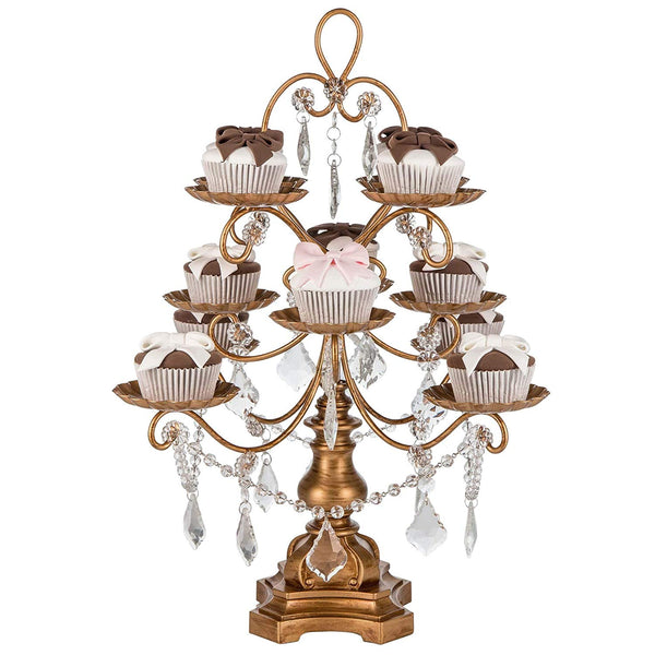 Madeleine Collection' 12 Piece Cupcake Stand, Dessert Display Tower with Crystal Dangles (Gold)