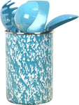 Calypso Basics by Reston Lloyd Enamel on Steel Utensil Holder and 5 Piece Utensil Set (Turquoise Marble)