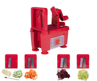 Paderno World Cuisine 4-Blade Folding Vegetable Slicer / Spiralizer Pro, Counter-Mounted and includes 4 Different Stainless Steel Blades, Red