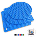 Q's INN Blue Silicone Trivet Mats | Hot Pot Holders | Drying Mat. Our potholders Kitchen Tool is Heat Resistant to 440°F, Non-slip,durable, flexible easy to wash and dry and Contains 4 pcs.