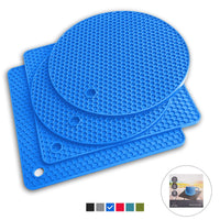 Q's INN Blue Silicone Trivet Mats | Hot Pot Holders | Drying Mat. Our potholders Kitchen Tool is Heat Resistant to 440°F, Non-slip,durable, flexible easy to wash and dry and Contains 4 pcs.