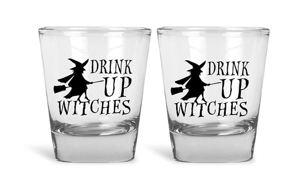 Drink Up Witches Shot Glass Set | Witch Riding Broom Funny Novelty Shot Glasses | Great for Bride, Groom, Bachelor and Bachelorette Party by Mad Ink Fashions