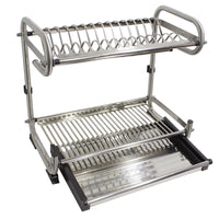 Probrico Dish Rack 2-Tier #304 Stainless Steel Dry Shelf Kitchen Dishes Bowls Holder Tidy Stacking Shelf 23.6 Inch Width