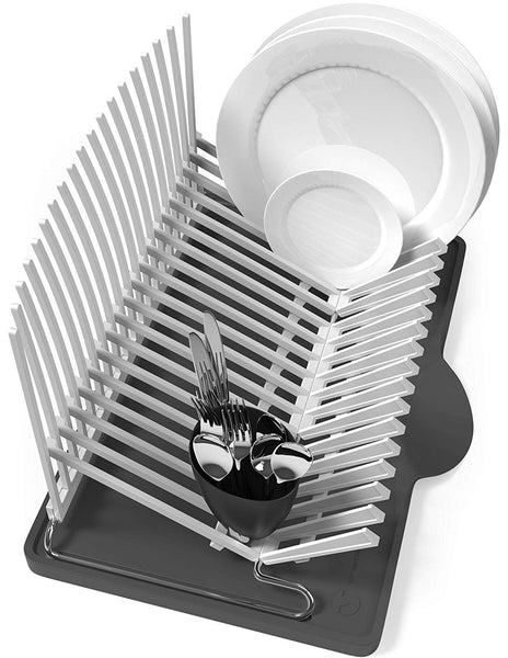 Vremi Dish Drying Rack - Collapsible Dish Rack and Drainboard Set - Foldable Space Saving Dish Drainer Rack Plastic with Tray for Kitchen Sink - Compact Modern Fold Away Dish Dryer Rack - Black Gray