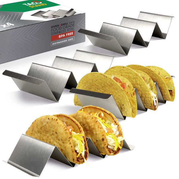 Taco Holder Set of 4 - Stainless Steel Taco Stand - Dishwasher & Oven Save - Easy To Fill Taco Rack And Perfect To Keep Your Delicious Tacos