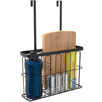 ULFR Over The Cabinet Door Kitchen Storage Organizer Basket, Space Saving Drawer Grid Holder for Cleaning Supplies, Bottles, Board, Black Finish with an Easy to Install Divider
