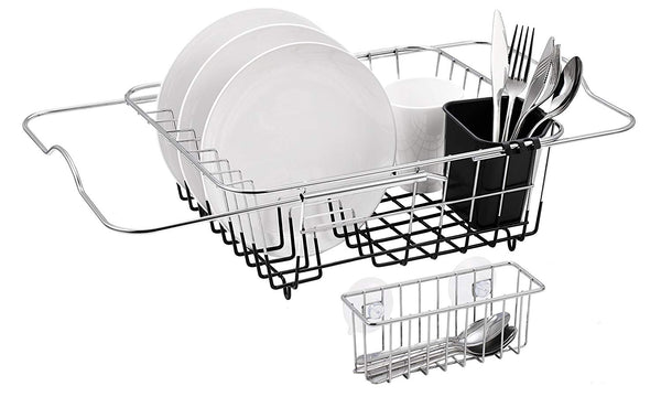 Finnhomy Over Sink Kitchen Dish Drainer Rack, Adjustable Bar, Chrome