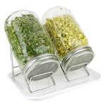 Pure Convenience Deluxe Sprouting System - Pure Glass and Stainless Steel Sprouting Stands, Jars & Tray - Organic Broccoli & Lentil Seeds - Dishwasher Safe - Super Easy - Lotus & Sky PCDLXWHT (White)