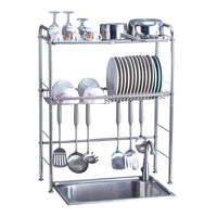 Delite Home 2-Tier Stainless Steel Over Sink Dish Drying Rack Counter-top Dish Rack Dish Shelf Dish Collector Silver Single Groove