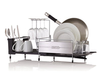 Sabatier 5199813 Expandable Stainless Steel Dish Rack with Rust-Resistant Soft Coated Wires and Bi-Directional Spout, Silver/Gray