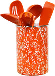 Calypso Basics by Reston Lloyd Enamel on Steel Utensil Holder and 5 Piece Utensil Set (Orange Marble)