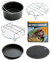 Air Fryer Accessories For Gowise Philips And Cozyna, Fits All 3.7QT - 5.8QT, Non-stick Barrel/Pan + Metal Holder + Multi-Purpose Rack with Skewers and Silicone Mat, Cookbook Included