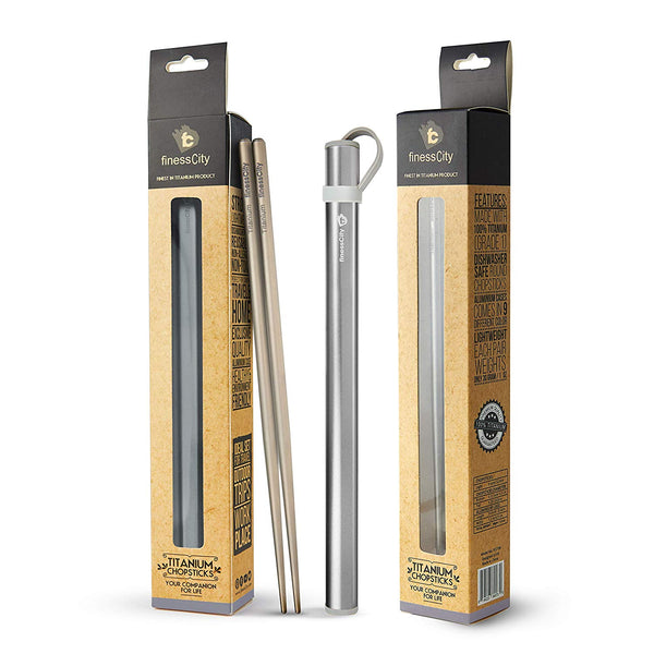 finessCity Titanium Chopsticks with Aluminium Case - Grey