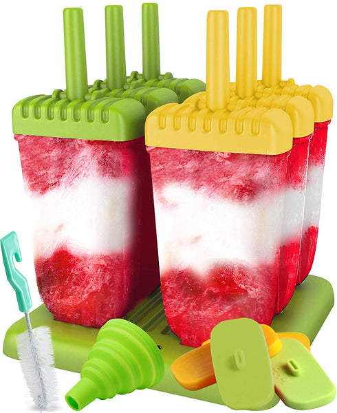 Lebice Popsicle Molds Set - BPA Free - 6 Ice Pop Makers + 1 Extra Mold + Silicone Funnel + Cleaning Brush + Recipes E-book