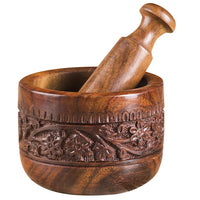 Rusticity Indian Rosewood Antique Mortar & Pestle Mixing Grinder Set for Kitchen/Vintage Rustic Handcarved Spice & Herbs Crusher Bowl/Handmade Decorative Sheesham Manual Kharal Smasher, 4.5x4.5x4 inch