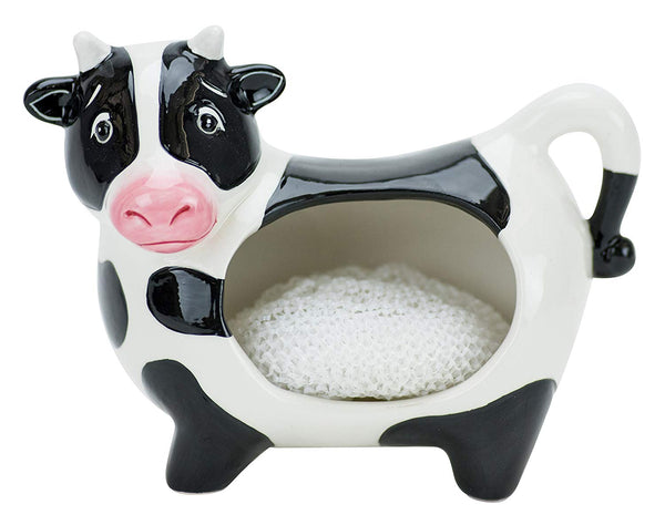 Boston Warehouse Udderly Cow Scrubby Holder With Non-Scratch Scrubber, Hand Painted Ceramic