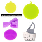 Antibacterial Double Sided Silicon Cleaning Brushes with Holder. Use For Kitchen Insulation Mats, Dish Brush, Makeup Brush Cleaner, Jar Opener, Clothes Brush, Shower Brush Fruits/Vegetables Brush