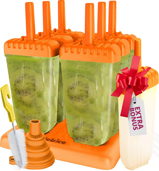 Popsicle Molds Set - BPA Free - 6 Ice Pop Makers + 1 Extra Mold + Silicone Funnel + Cleaning Brush + Recipes E-book - by Lebice …