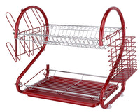 Europe Ware K10766, Iron Red Dish Rack with Plastic Draining Tray and Cutlery Drying Basket, Countertop Dish Drying Rack System with Flatware Holder and Cup Drainer, GIFT BOX