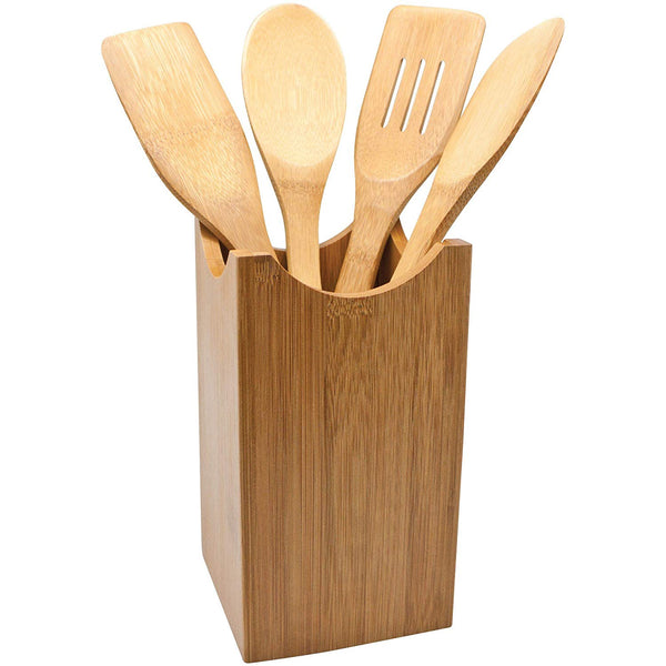 ENDLESS HOME Five Piece Bamboo Utensil Set (Spatulas and Spoons and Caddy Holder)