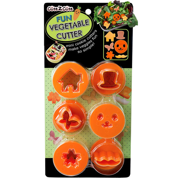 CuteZCute Fun Vegetable Cutter, Flower Butterfly House Face Mustache and Hat, Orange, Set of 6