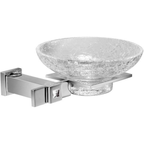 Moonlight Wall Crackled Glass Soap Dish Holder W/ Swarovski Crystal - Chrome