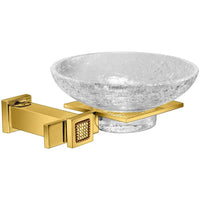 Starlight Wall Crackled Glass Soap Dish Holder W/ Swarovski Crystals - Gold/ Chrome