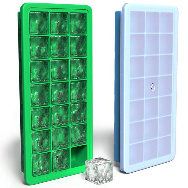 Vremi Silicone Ice Cube Trays with Plastic Lids - BPA Free Ice Tray Set of 2 with 42 Small Square Cubes - Covered Easy Pop Push Release Rubber Mold for Cocktails Dog Treats Water Bottles - Blue Green