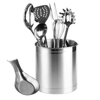 Kitchen Helper Bundles - Jumbo Stainless Steel Huge Capacity Utensil Holder with Weighted Based and Spoon Rest by Cuisinework