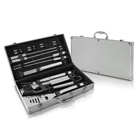 BBQ Grill Utensil Cook Set - 17 Piece Stainless Steel Outdoor Barbecue Grilling Accessory Tool Kit with Portable Storage Case - Cooking Spatula and Cleaning Brush - NutriChef PSLBBQKIT40