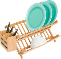Folding Dish Rack with Utensil Holder - Made From Natural Bamboo by Trademark Innovations