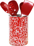 Calypso Basics by Reston Lloyd Enamel on Steel Utensil Holder and 5 Piece Utensil Set (Red Marble)