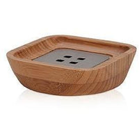 MV Bamboo Square Wood Bathroom Round Soap Dish Holder Tray Soap Holder