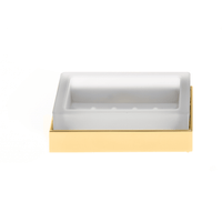 DWBA Countertop Soap Dish / Soap Saver Holder Tray. Brass Base & Glass Tray