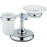 BA Folie Swarovski Bathroom Frosted Glass Soap Dish Holder & Tumbler Set - Brass