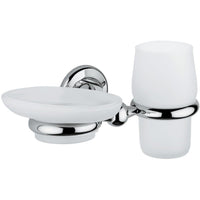 BA Hotel Bathroom Tempered Glass Soap Dish Holder & Tumbler Set - Brass