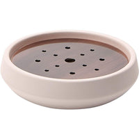 Opaco Round Ceramic Soap Dish Holder Tray, Soap Saver with Stainless Steel Drain