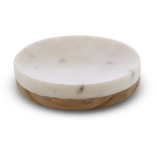 CP Prajat Round Soap Dish Holder Tray Soap Holder, Wood and Marble